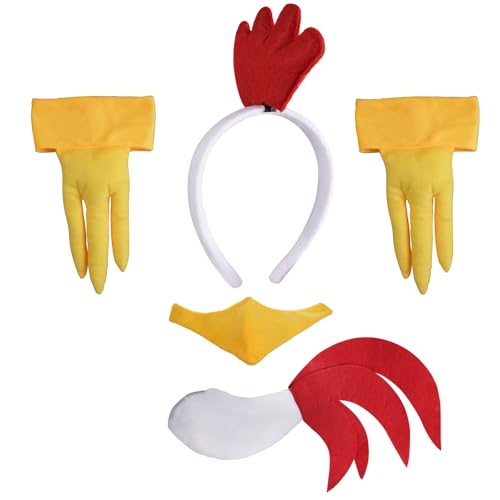 Jmkcoz 4 Pieces Animal Chick Costume Set Chicken Ears Headband Tail Nose Paws for Halloween Dress Up Christmas Cosplay Party - Image 4