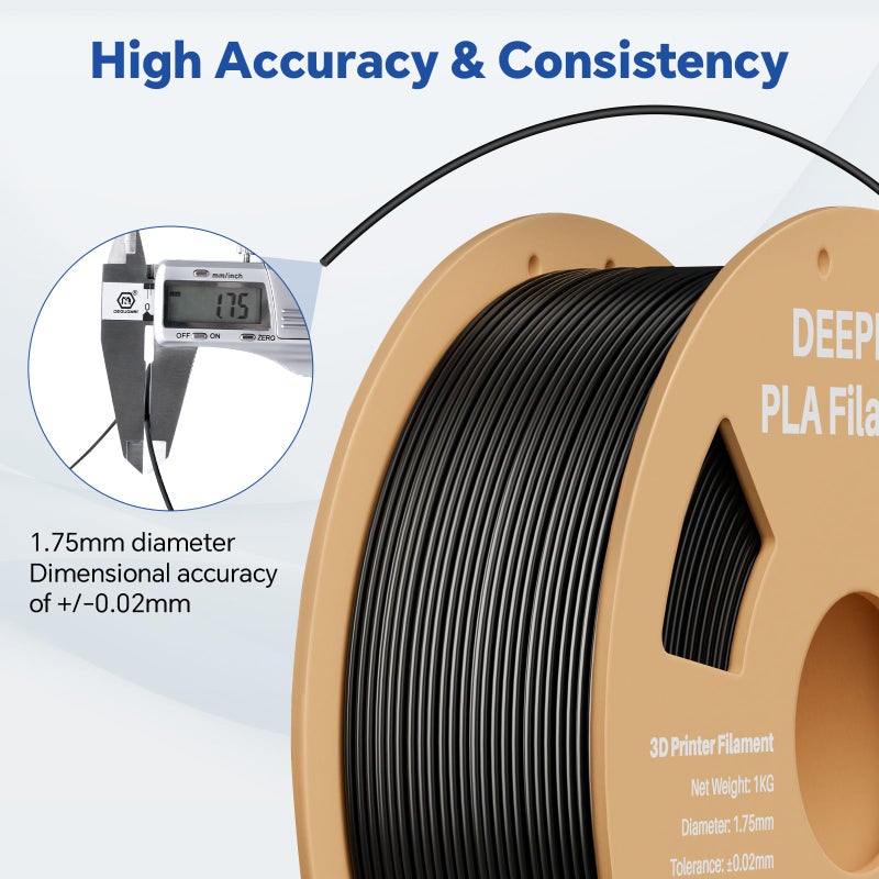 DEEPLEE PLA 1.75mm 3D Printer Filament, Dimensional Accuracy +/- 0.02mm, Neatly Wound, No Clogging, Vacuum Package, Fits for Most FDM 3D Printers, Cardboard Spool 2kg Black - Image 3