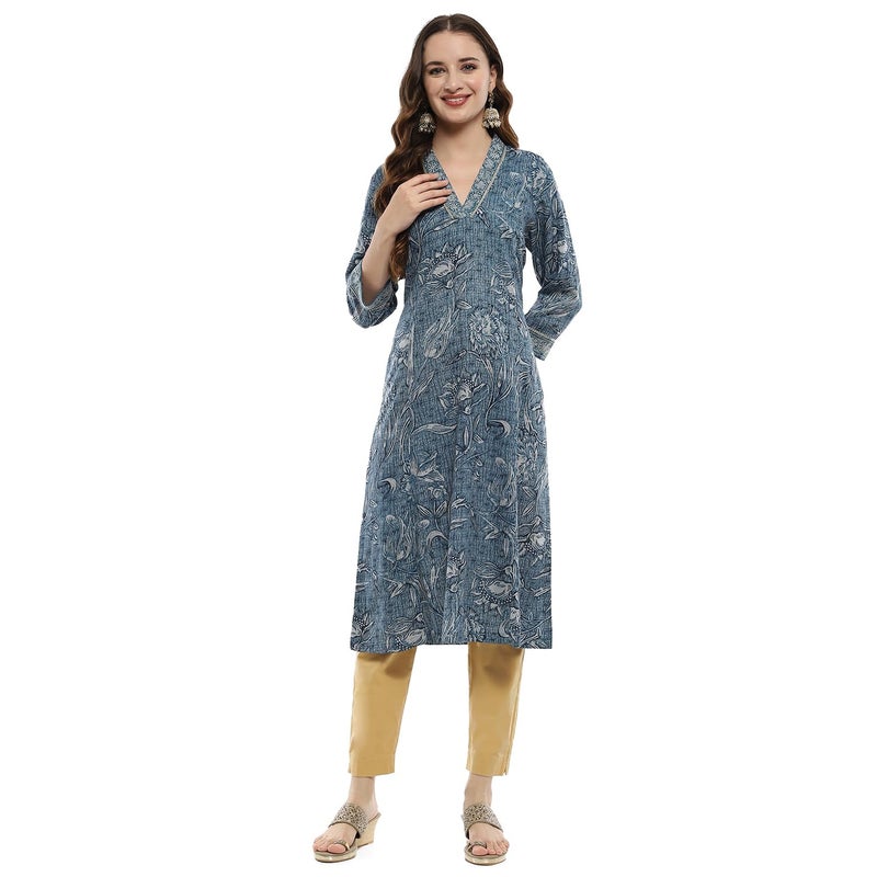 Biba Blue Rayon Straight Kurta - Image 3
