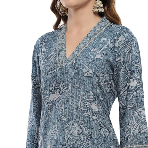 Biba Blue Rayon Straight Kurta - Image 2