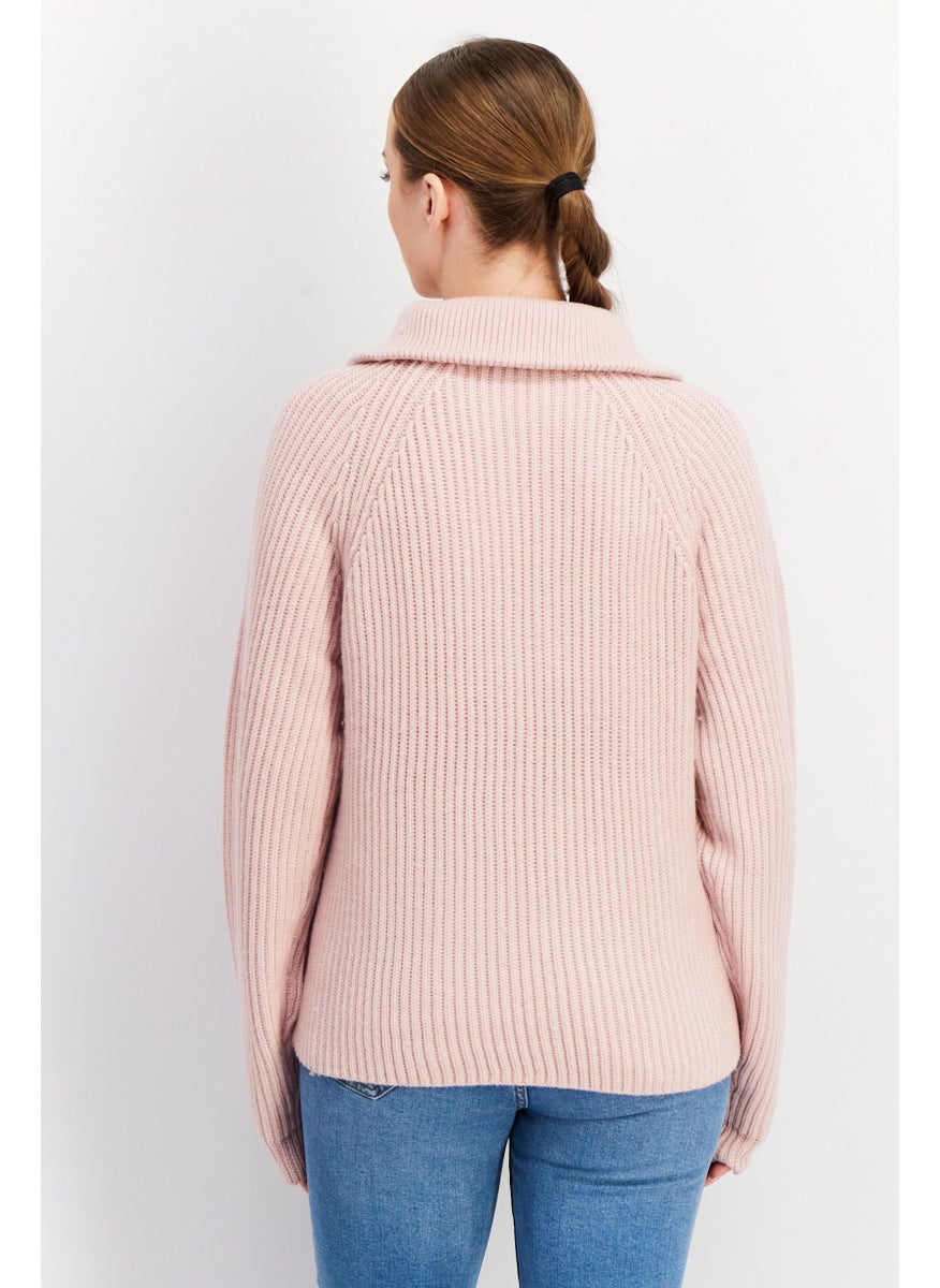 joie - Women High Neck Knitted Half Zip Long Sleeve Sweater, Light Pink - Image 1
