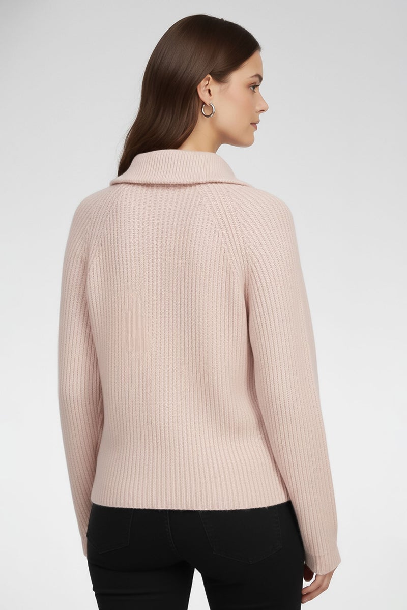 joie Women High Neck Knitted Half Zip Long Sleeve Sweater, Light Pink - Image 4