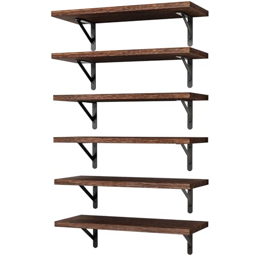 YGEOMER Brown Floating Shelves for Wall 165 Inch Farmhouse Wall Shelves for Bedroom Bathroom Storage Living Room and Kitchen Decor Set of 6 Brown - Image 1
