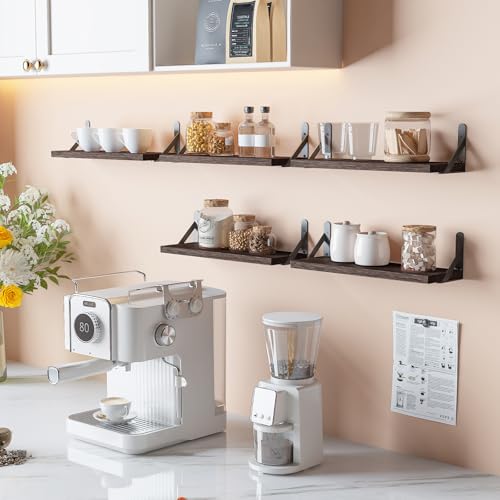 YGEOMER Brown Floating Shelves for Wall 165 Inch Farmhouse Wall Shelves for Bedroom Bathroom Storage Living Room and Kitchen Decor Set of 6 Brown - Image 3