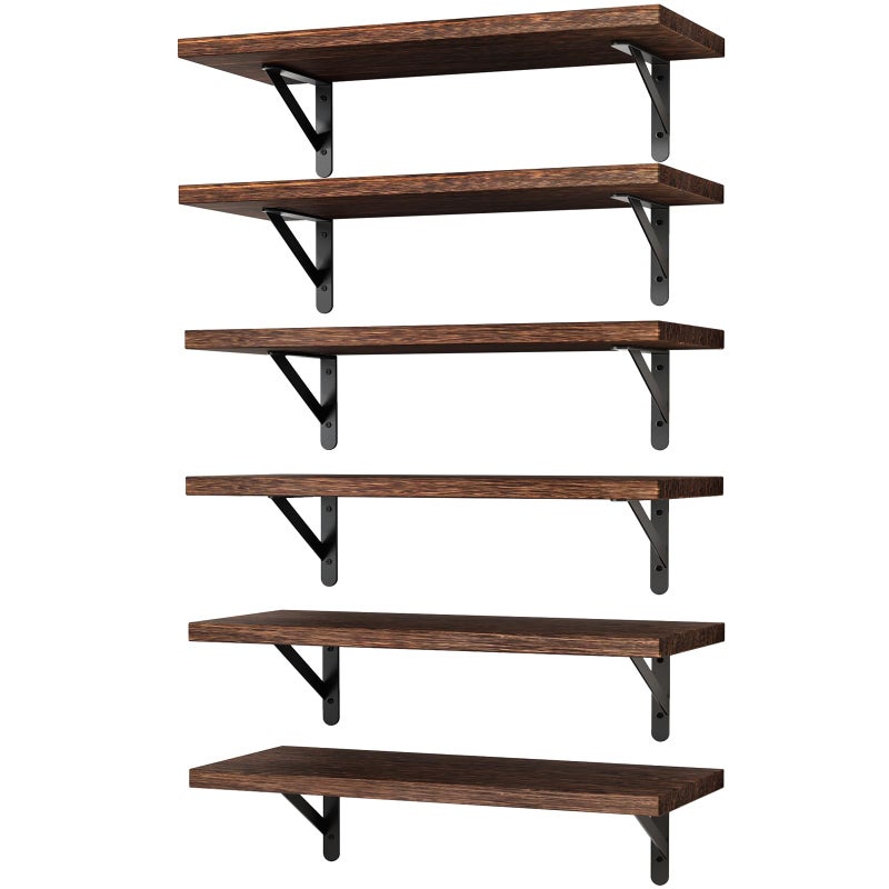 YGEOMER Brown Floating Shelves for Wall 165 Inch Farmhouse Wall Shelves for Bedroom Bathroom Storage Living Room and Kitchen Decor Set of 6 Brown - Image 2