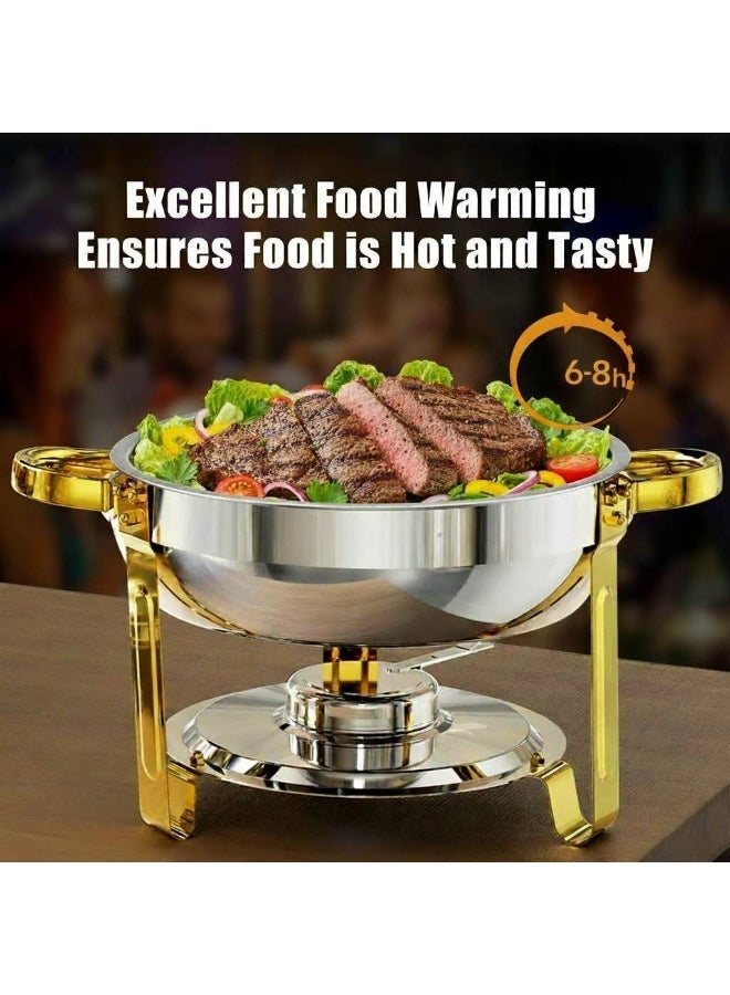 AceLuste Buffet Serveware, Stainless Steel Chafing Dish Buffet Set, Food Warmers Hot Pot Buffet Stove Set with Lid and Built-In Lid Holder,  Buffet Serveware with Stand and Burner Round Stainless Steel Food Warming Tray For Parties Dinners and Catering, 5L Sliver/Golden - Image 4