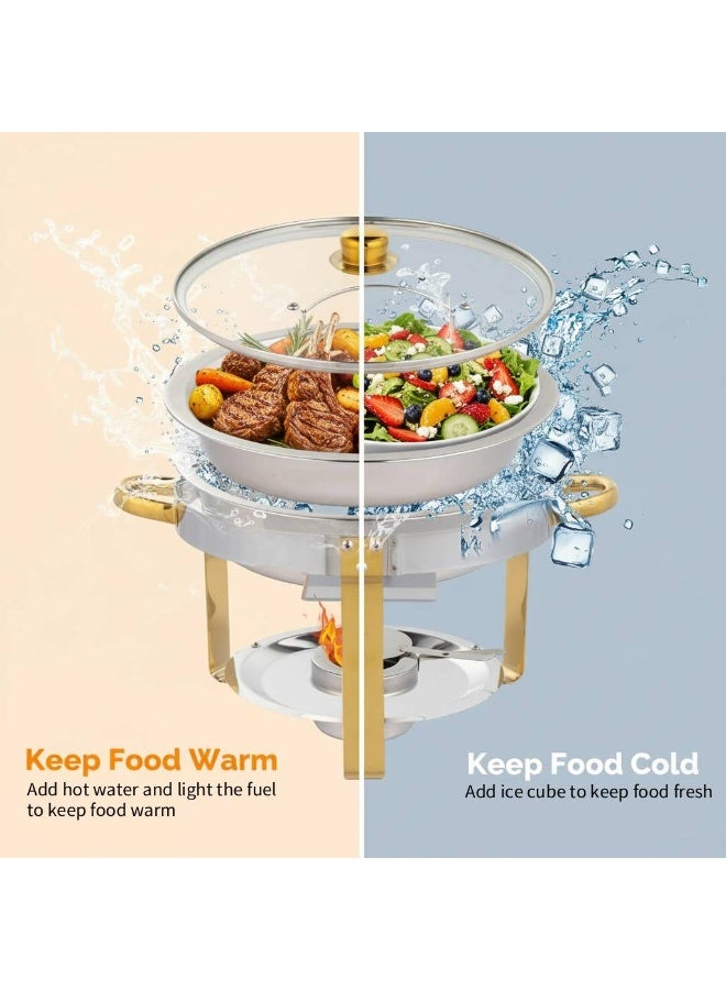 AceLuste Buffet Serveware, Stainless Steel Chafing Dish Buffet Set, Food Warmers Hot Pot Buffet Stove Set with Lid and Built-In Lid Holder,  Buffet Serveware with Stand and Burner Round Stainless Steel Food Warming Tray For Parties Dinners and Catering, 5L Sliver/Golden - Image 5