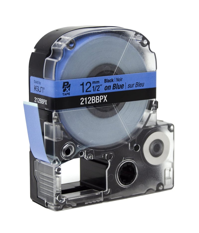 LABELWORKS Epson 212BBPX Genuine PET (Polyester) Tape Cartridge - Black on Blue Label Maker Tape - 1/2" (12MM) Wide, 30' - Image 5