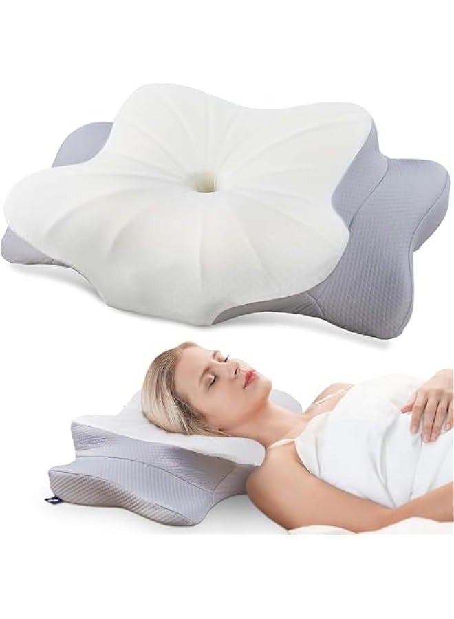 Beauenty Cervical Pillow for Neck and Shoulder, Contour Memory Foam Pillows, Ergonomic Neck Support Pillow for Side Back Stomach Sleepers with Pillowcase Grey - Image 1