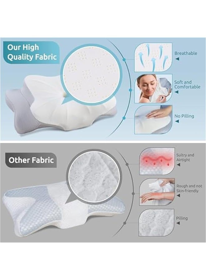 Beauenty Cervical Pillow for Neck and Shoulder, Contour Memory Foam Pillows, Ergonomic Neck Support Pillow for Side Back Stomach Sleepers with Pillowcase Grey - Image 2