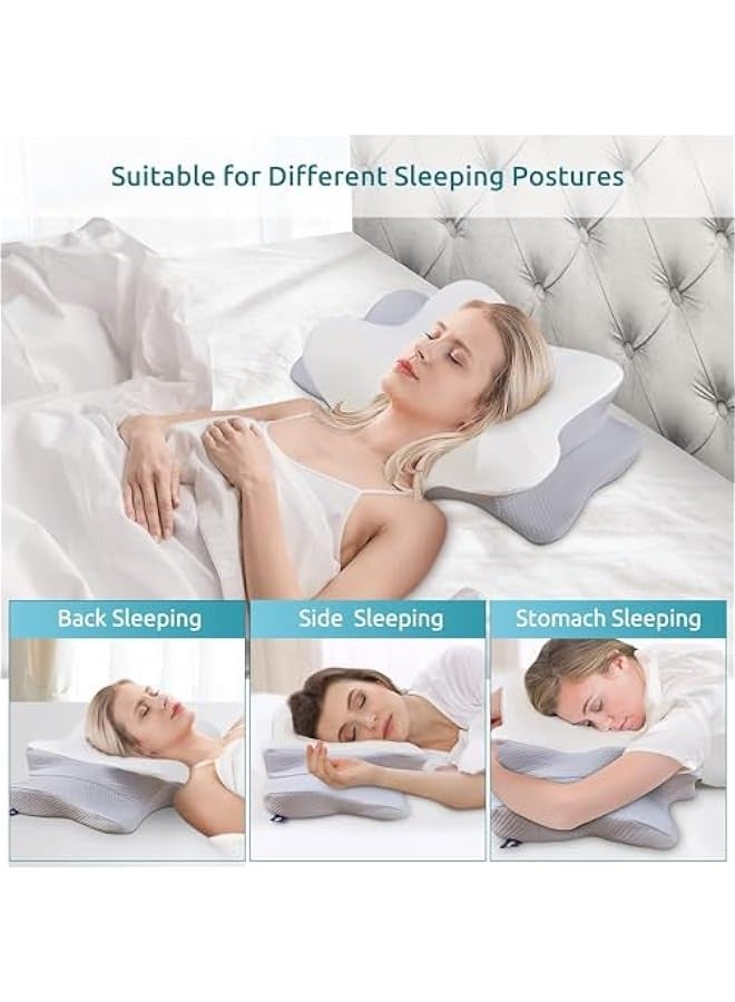 Beauenty Cervical Pillow for Neck and Shoulder, Contour Memory Foam Pillows, Ergonomic Neck Support Pillow for Side Back Stomach Sleepers with Pillowcase Grey - Image 3