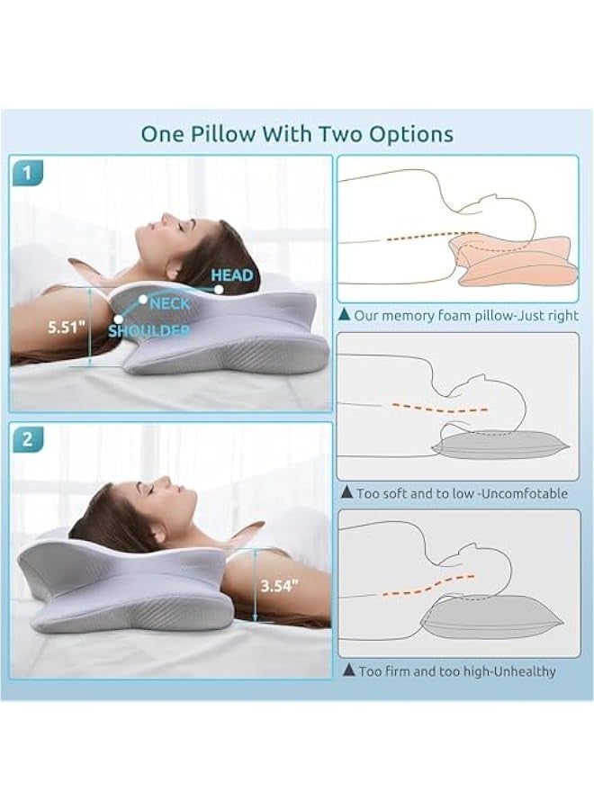 Beauenty Cervical Pillow for Neck and Shoulder, Contour Memory Foam Pillows, Ergonomic Neck Support Pillow for Side Back Stomach Sleepers with Pillowcase Grey - Image 4