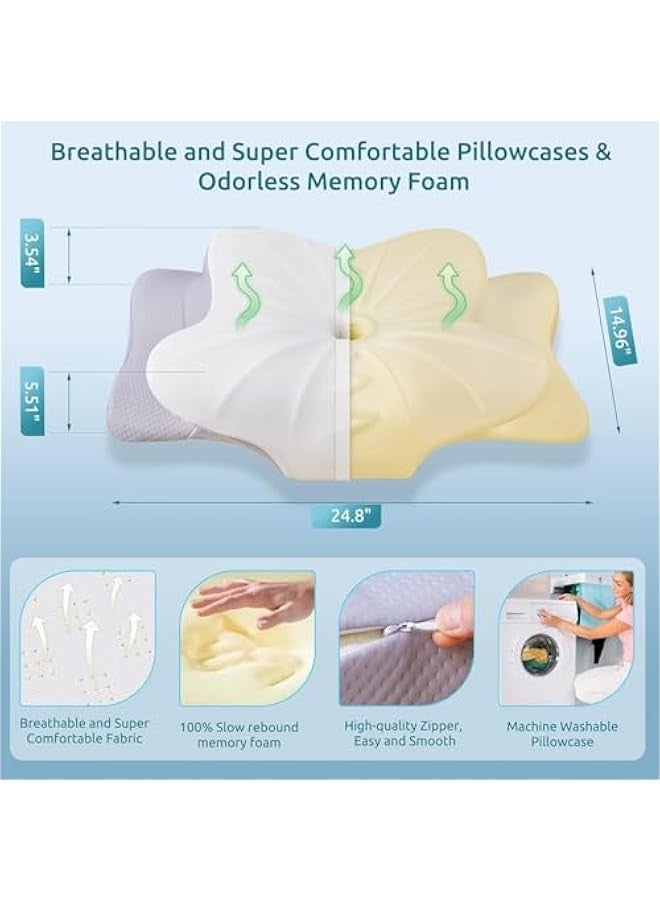 Beauenty Cervical Pillow for Neck and Shoulder, Contour Memory Foam Pillows, Ergonomic Neck Support Pillow for Side Back Stomach Sleepers with Pillowcase Grey - Image 5