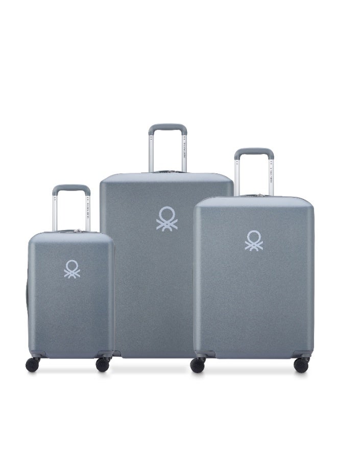 DELSEY United Colors of Benetton Hardside 4-Double Wheel Luggage Trolley Suitcase 3-Piece Set (L+M+S) 55/70/82cm Acier - Image 1