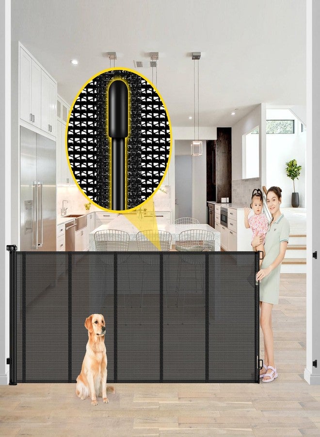 Bingguz Reinforced 42” Extra Tall x 80” Wide Retractable Baby Gates with Rods to Prevent Crawling Through, Extra Tall Pet Gate for Large Openings Indoor Long Mesh Dog Gate for Stairs and Doorways, Black - Image 1