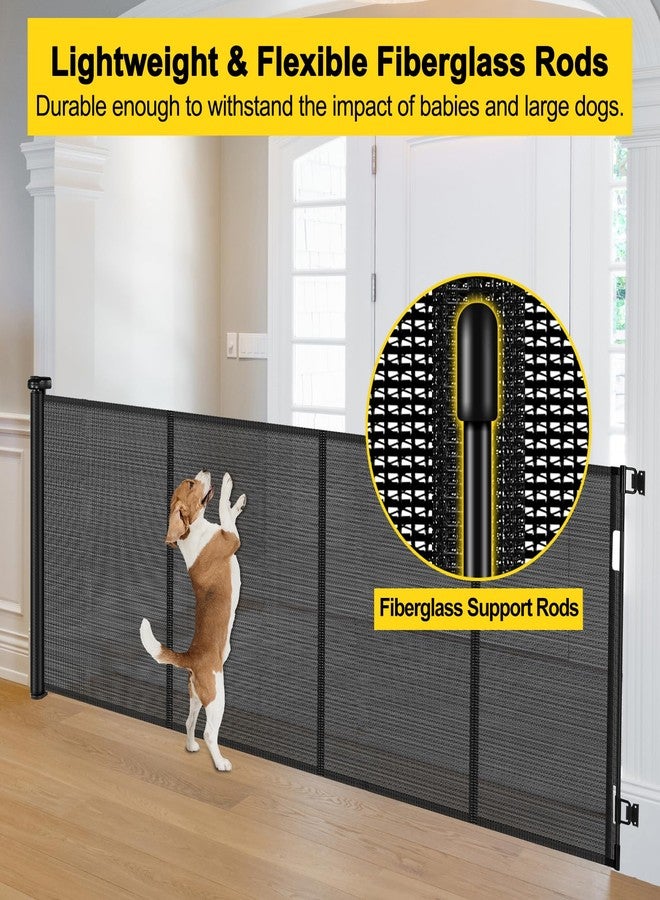 Bingguz Reinforced 42” Extra Tall x 80” Wide Retractable Baby Gates with Rods to Prevent Crawling Through, Extra Tall Pet Gate for Large Openings Indoor Long Mesh Dog Gate for Stairs and Doorways, Black - Image 3
