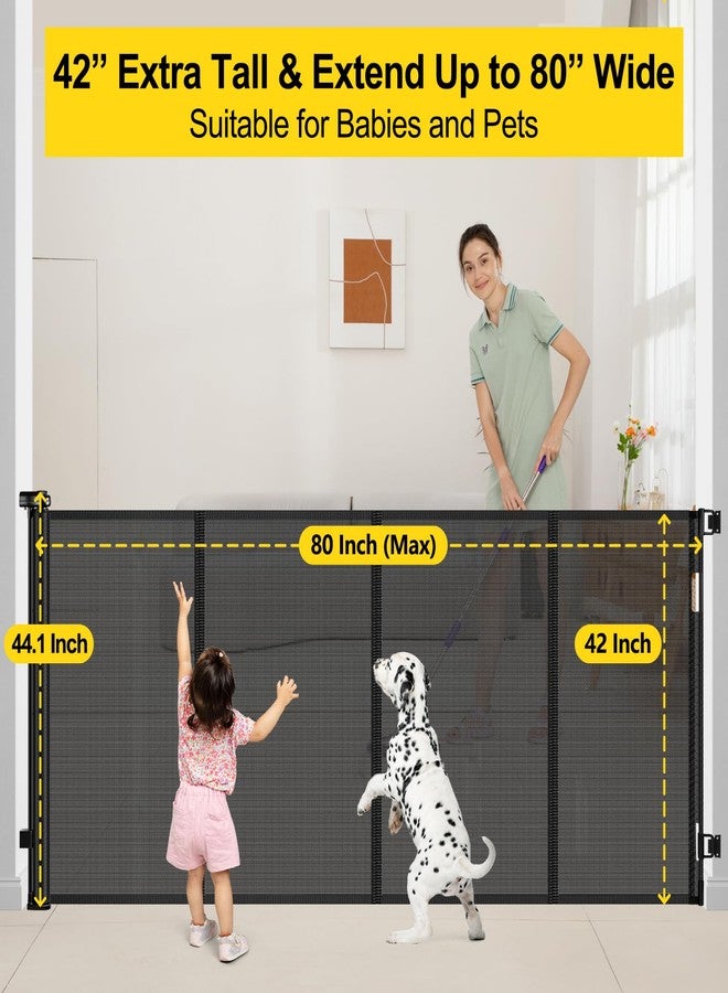 Bingguz Reinforced 42” Extra Tall x 80” Wide Retractable Baby Gates with Rods to Prevent Crawling Through, Extra Tall Pet Gate for Large Openings Indoor Long Mesh Dog Gate for Stairs and Doorways, Black - Image 4