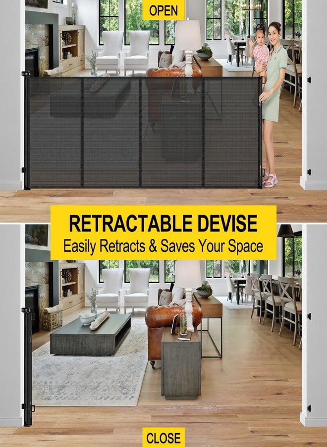 Bingguz Reinforced 42” Extra Tall x 80” Wide Retractable Baby Gates with Rods to Prevent Crawling Through, Extra Tall Pet Gate for Large Openings Indoor Long Mesh Dog Gate for Stairs and Doorways, Black - Image 5