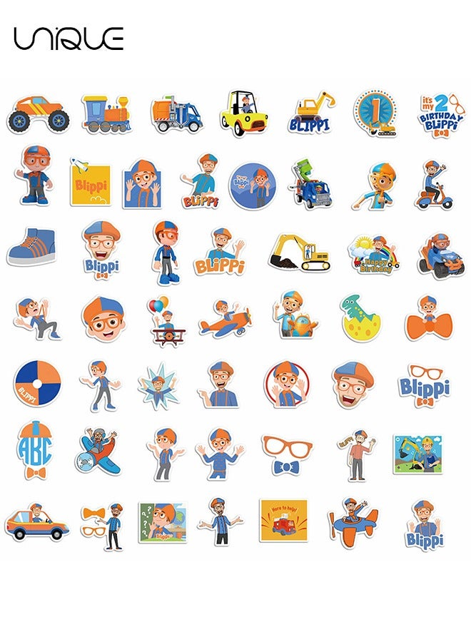 Unique 50 Pcs Cartoon Blippi English Stickers - Vinyl Waterproof Stickers for Water Bottles Laptop Phone Computer Guitar, Gifts for Teens, Girls, Fans - Image 2