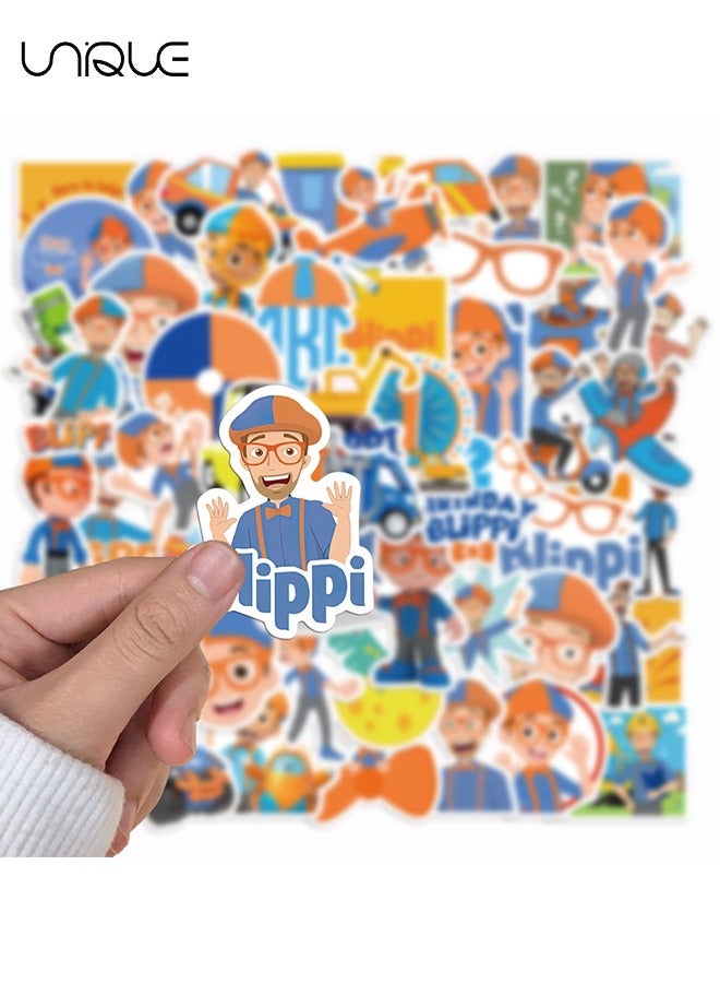 Unique 50 Pcs Cartoon Blippi English Stickers - Vinyl Waterproof Stickers for Water Bottles Laptop Phone Computer Guitar, Gifts for Teens, Girls, Fans - Image 3