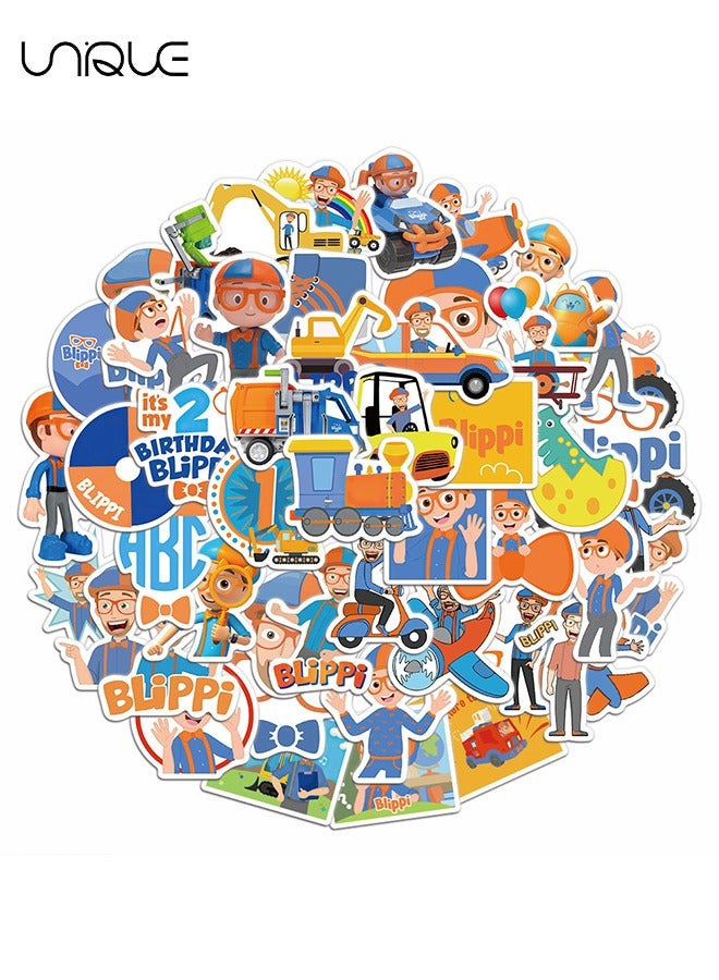 Unique 50 Pcs Cartoon Blippi English Stickers - Vinyl Waterproof Stickers for Water Bottles Laptop Phone Computer Guitar, Gifts for Teens, Girls, Fans - Image 4