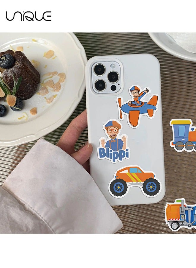 Unique 50 Pcs Cartoon Blippi English Stickers - Vinyl Waterproof Stickers for Water Bottles Laptop Phone Computer Guitar, Gifts for Teens, Girls, Fans - Image 5
