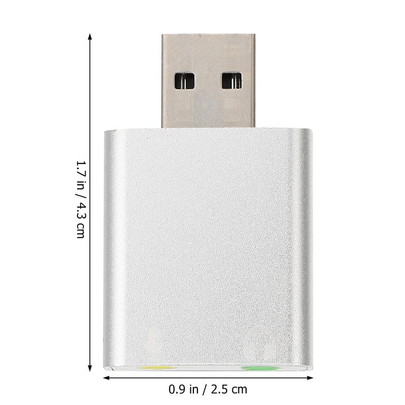 بطاقة صوت USB خارجية محول ستيريو مع ميكروفون ومقبس سماعة رأس للحاسوب المحمول والألعاب والبث المباشر، مصنوعة من سبائك الألومنيوم الفضي - Image 4
