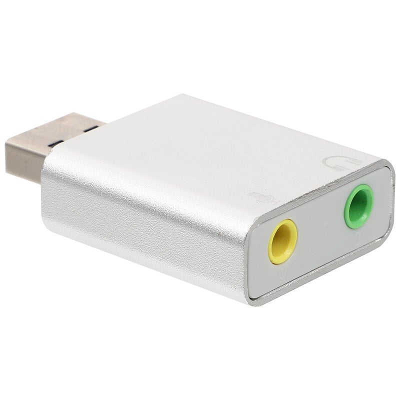 بطاقة صوت USB خارجية محول ستيريو مع ميكروفون ومقبس سماعة رأس للحاسوب المحمول والألعاب والبث المباشر، مصنوعة من سبائك الألومنيوم الفضي - Image 2
