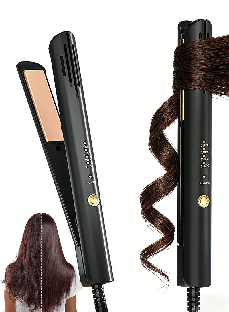 ستيلكور مكواة فرد وتجعيد الشعر 2 في 1، مكواة سيراميك مسطحة - 4 إعدادات للحرارة، تصل درجة حرارتها إلى 230 درجة مئوية، لون أسود - Image 1