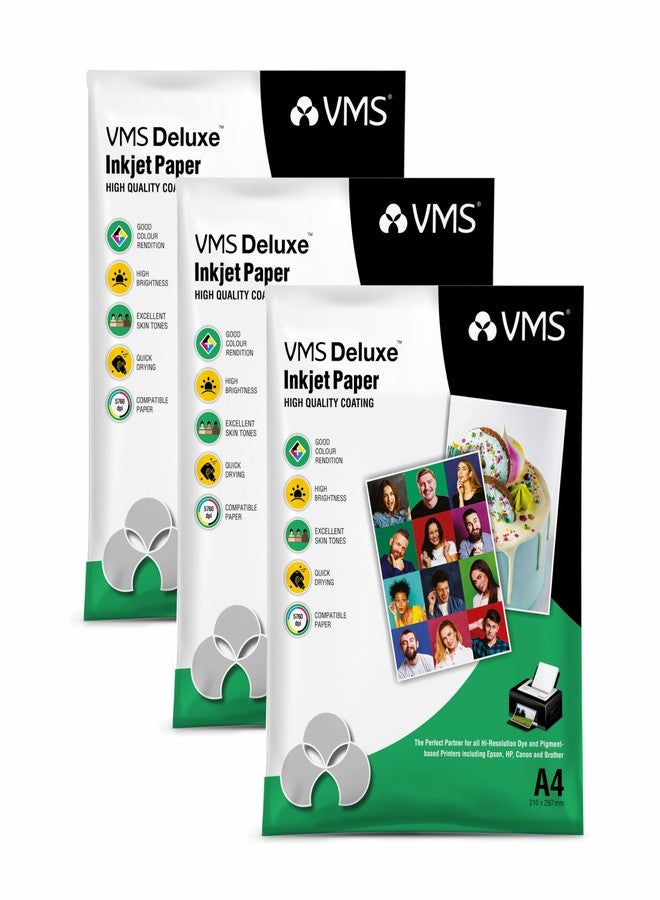 ورق صور لامع فاخر من VMS، وزن 180 جرام/متر مربع، مقاس A4، مقاوم للماء، عبوة من 3 × 20 ورقة، متوافق مع جميع طابعات نفث الحبر. - Image 1