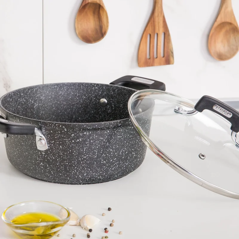 Simply Kitchen  New Petra Dark Casserole 24 Cm With Glass Lid Gray  | Best Price UAE