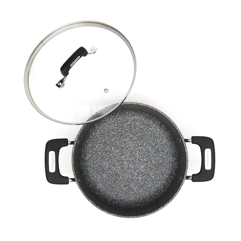 Simply Kitchen  New Petra Dark Casserole 24 Cm With Glass Lid Gray  | Best Price UAE
