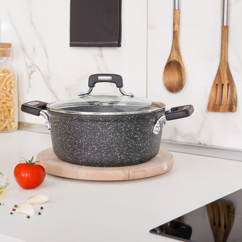 Simply Kitchen New Petra Dark Casserole 24 Cm With Glass Lid Gray