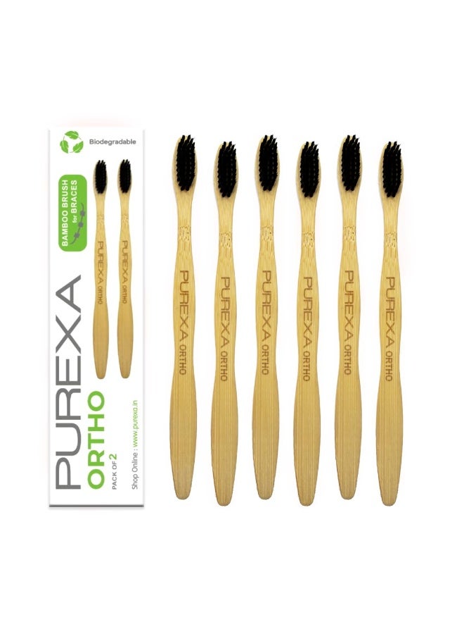 PUREXA Bamboo Orthodontic Toothbrush for Braces (Pack of 6) | Activated Charcoal Soft Bristles | BPA-Free, Biodegradable & Compostable | Interdental Brush for Kids & Adults | Eco-Friendly Oral Care - Image 1
