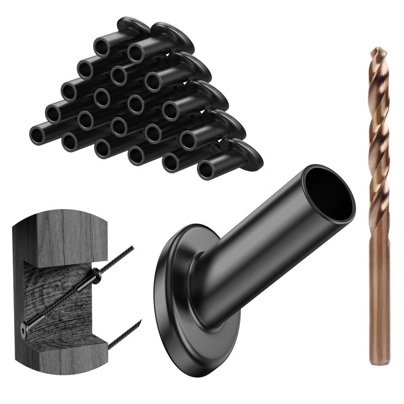 BLIKA 20 Pack 25 30 35 Degree Black Cable Railing Angle Beveled Protector Sleeves for 1/8" 5/32" 3/16", T316 Stainless Steel, Angle Protector Sleeves Stair Cable Railing Hardware Kit for Wood Posts - Image 1