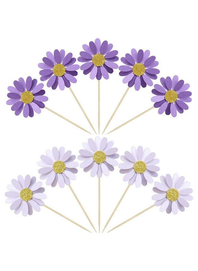 Ephlyn 24Pcs Purple Daisy Cupcake Toppers Flower Cake Toppers Daisy Cake Decorations Chrysanthemum Cupcake Toppers Spring Daisy Flower Cake Picks for Birthday Wedding Supplies - Image 3