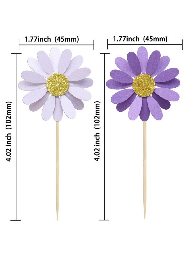 Ephlyn 24Pcs Purple Daisy Cupcake Toppers Flower Cake Toppers Daisy Cake Decorations Chrysanthemum Cupcake Toppers Spring Daisy Flower Cake Picks for Birthday Wedding Supplies - Image 2