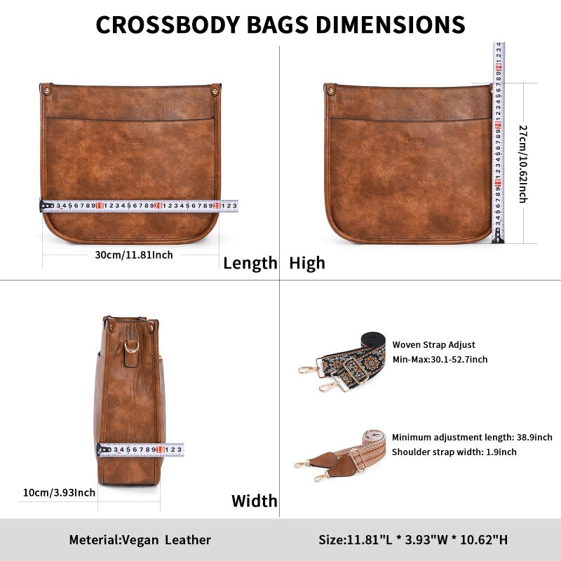HKCLUF Crossbody Bags for Women Trendy Vegan Leather Hobo Handbags With 2PCS Adjustable Guitar Strap Shoulder Bucket Purse For Women(Brown) - Image 4