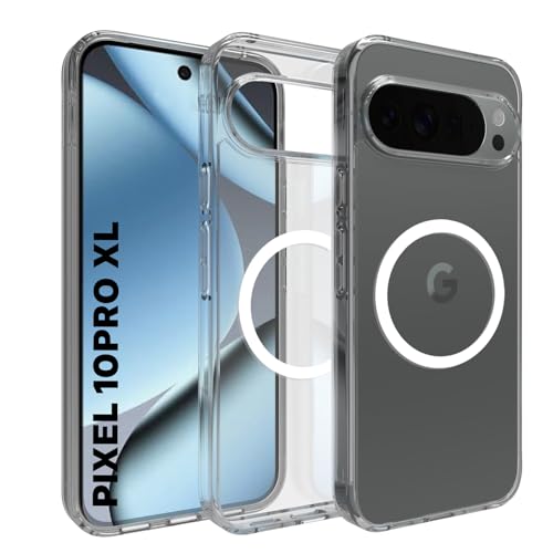 RIGGEAR Shockproof Clear Hybrid Armor Magnetic Back Cover Case Compatible with MagSafe Accessories for Google Pixel 10 Pro XL (Transparent PC + TPU Bumper) - Image 1
