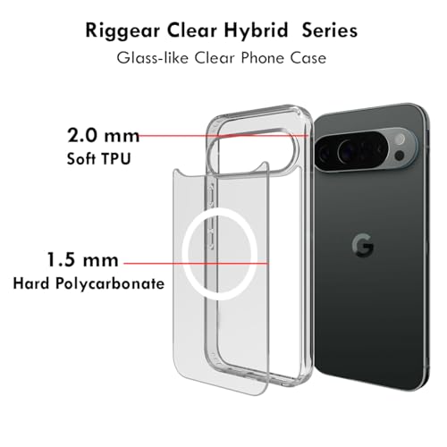 RIGGEAR Shockproof Clear Hybrid Armor Magnetic Back Cover Case Compatible with MagSafe Accessories for Google Pixel 10 Pro XL (Transparent PC + TPU Bumper) - Image 4
