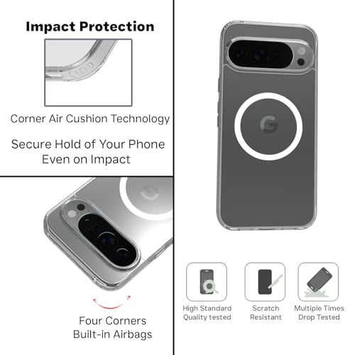 RIGGEAR Shockproof Clear Hybrid Armor Magnetic Back Cover Case Compatible with MagSafe Accessories for Google Pixel 10 Pro XL (Transparent PC + TPU Bumper) - Image 3