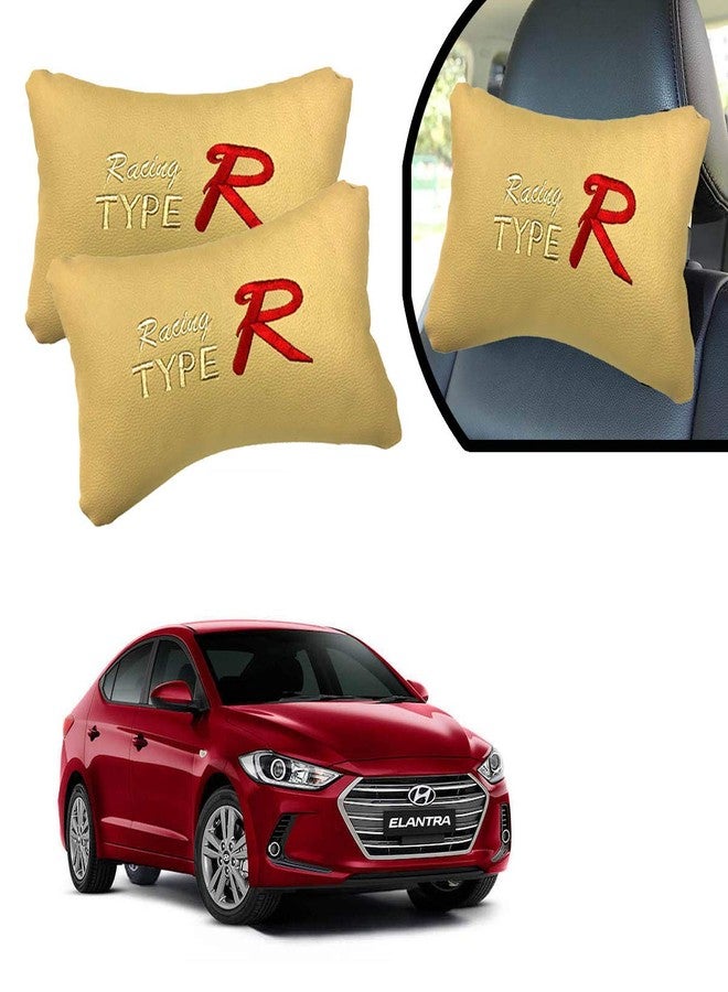PulGos Beige Universal Neck Rest Pillow Faux Leather Material in Type R Design for All Cars_665 - Image 2