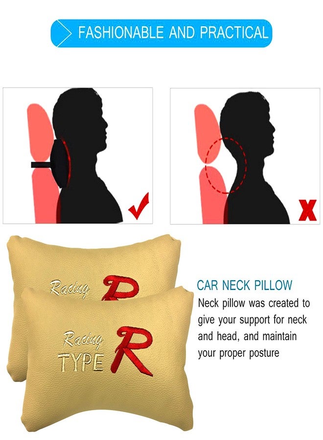 PulGos Beige Universal Neck Rest Pillow Faux Leather Material in Type R Design for All Cars_665 - Image 3