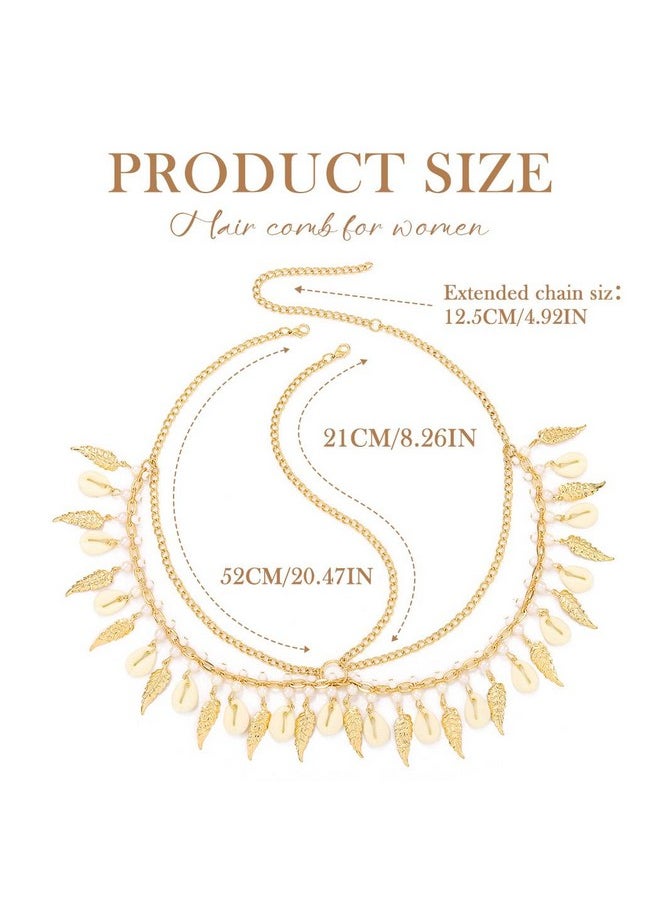 Kisshine - Boho Shell Head Chain Gold Leaf Tassel Headband Bridal Headpiece Festival Hair Accessories For Women And Girls - Image 1