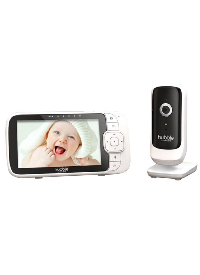 Hubble Connected Nursery View Premium - Baby Monitor For Infants / Babies - 5" Diagonal Color Screen, 2-Way Talk, Infrared Night Vision, Secure and Private Connection, Up To 300m Range-White