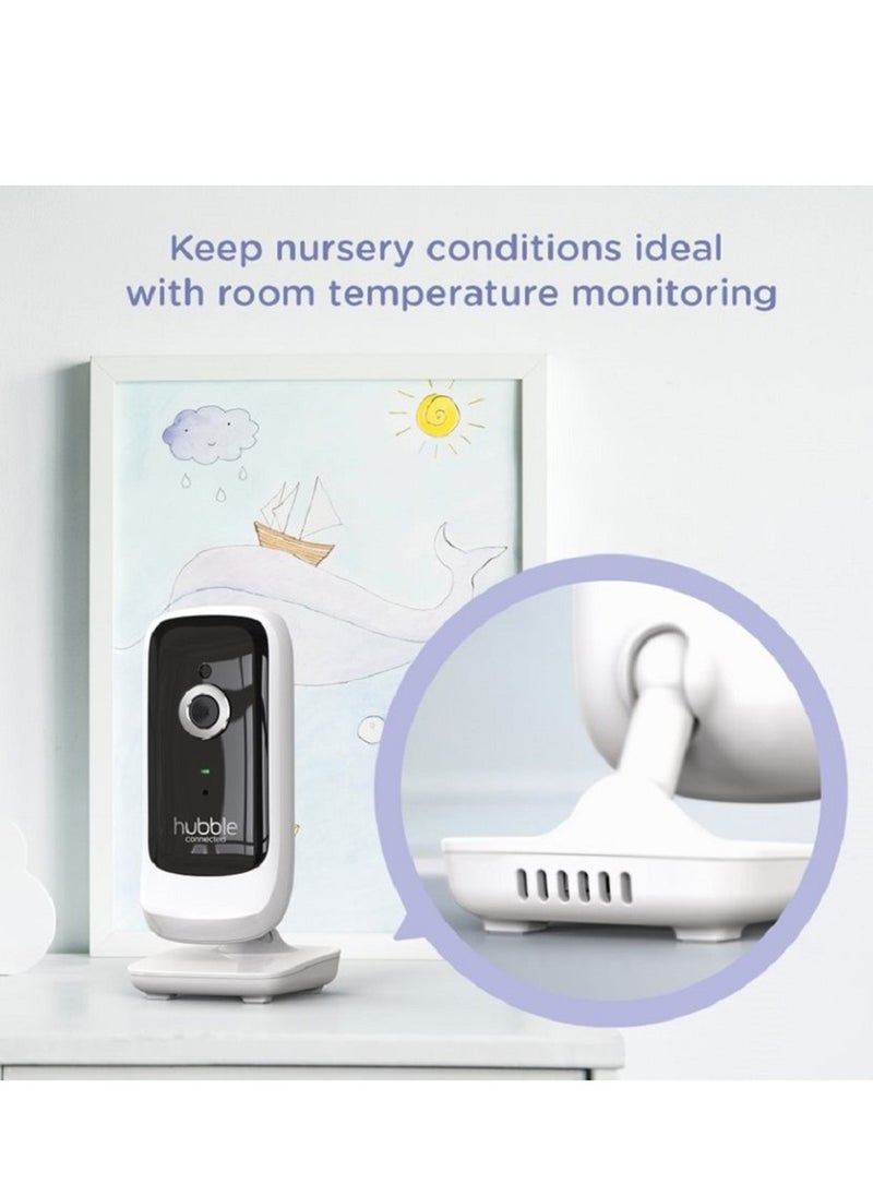 Hubble Connected Nursery View Premium - Baby Monitor For Infants / Babies - 5" Diagonal Color Screen, 2-Way Talk, Infrared Night Vision, Secure and Private Connection, Up To 300m Range-White