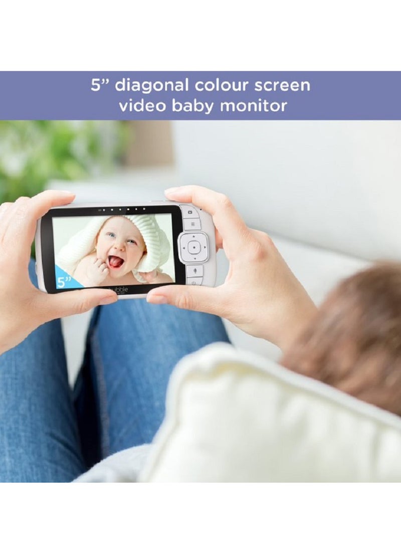 Hubble Connected Nursery View Premium - Baby Monitor For Infants / Babies - 5" Diagonal Color Screen, 2-Way Talk, Infrared Night Vision, Secure and Private Connection, Up To 300m Range-White