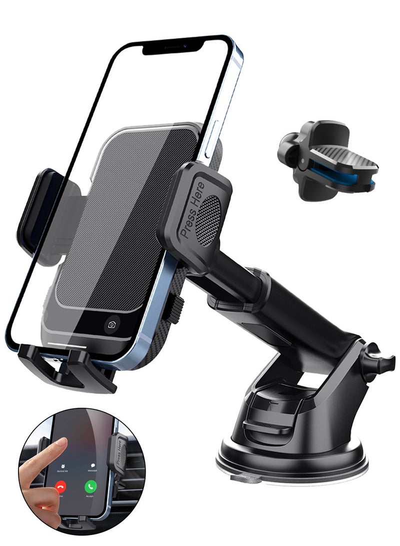 2024-Gen Upgraded 2 In 1 Car Phone Holder For Dashboard,Windshield,Air Vent Car Mount Ultra Stable Car Mobile Holder With Strong Suction Cup Car Stand Fit iPhone 16 15 Series,Galaxy S24 S23,Xiaomi Black - Image 1