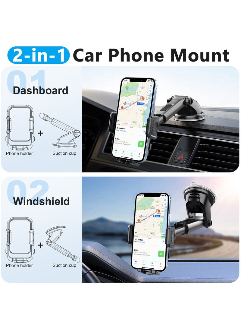 2024-Gen Upgraded 2 In 1 Car Phone Holder For Dashboard,Windshield,Air Vent Car Mount Ultra Stable Car Mobile Holder With Strong Suction Cup Car Stand Fit iPhone 16 15 Series,Galaxy S24 S23,Xiaomi Black - Image 2