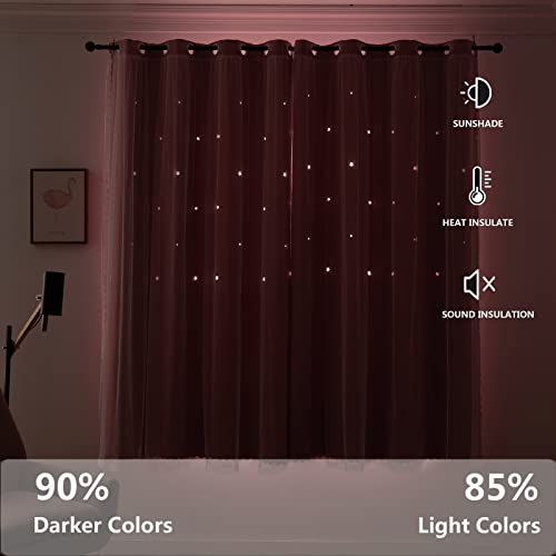 LUGOTAL Pink Curtains for Girls Bedroom Kids Baby Room Decor Cute Double Layer Star Cutout Curtain Room Darkening Window Curtains for Nursery (Pink, 52W x 63L,2 Panels) - Image 3